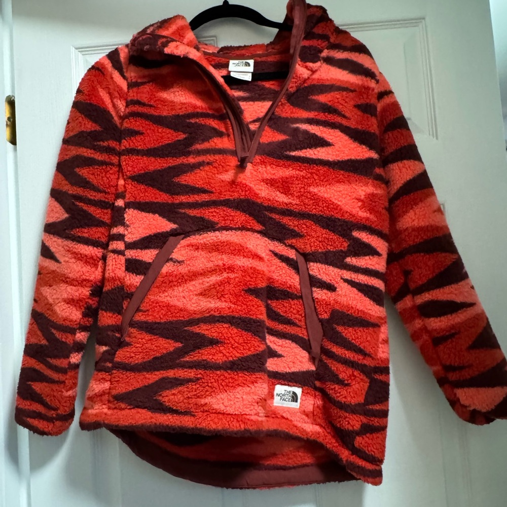 The North Face Red and Brown Patterned Fleece Pullover